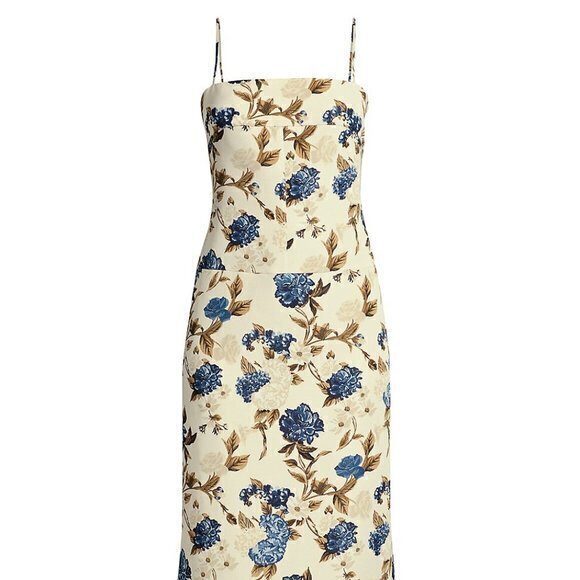 $598 NWT TORY BURCH STRAPPY BACK SILKY TWILL MIDI DRESS CARAMEL MIXED FLORAL - Picture 1 of 4